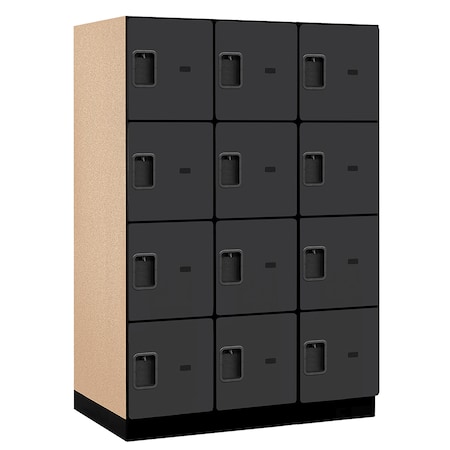 Salsbury Industries 4 Tier Designer Locker, 54"Wx76"Hx24"D, 12 Door, Black 18-24364BLK